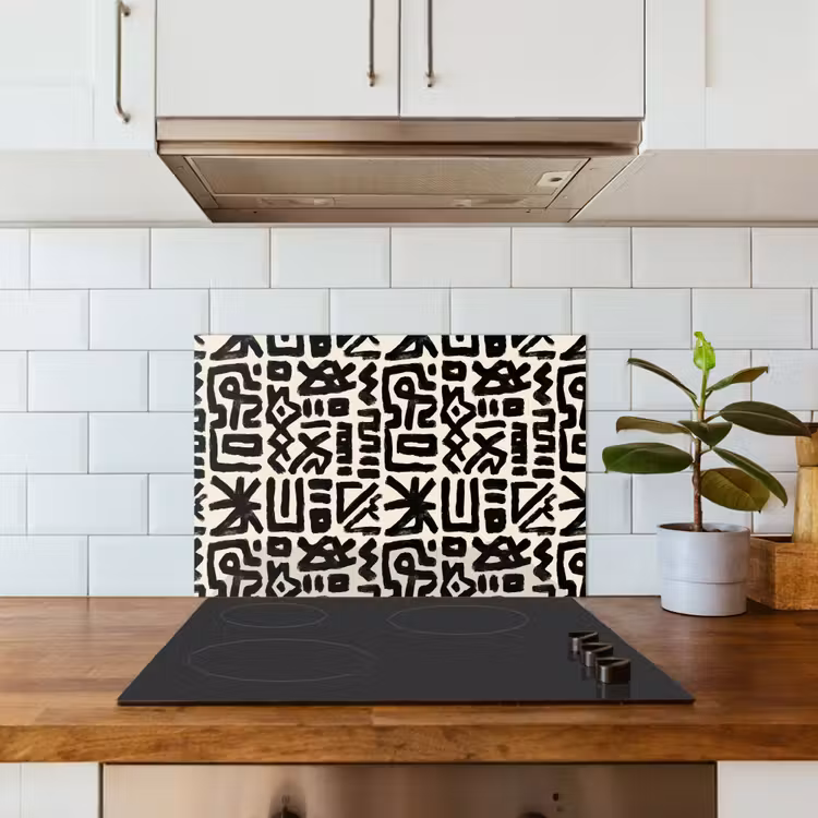 Geometrisch - Figuren - Zwart keuken achterwand spatscherm klein 900 -sfeer2