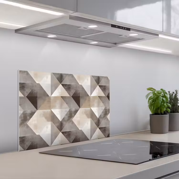 Geometrisch - Motief - Aardetinten keuken achterwand spatscherm klein 900 -3d_schuin