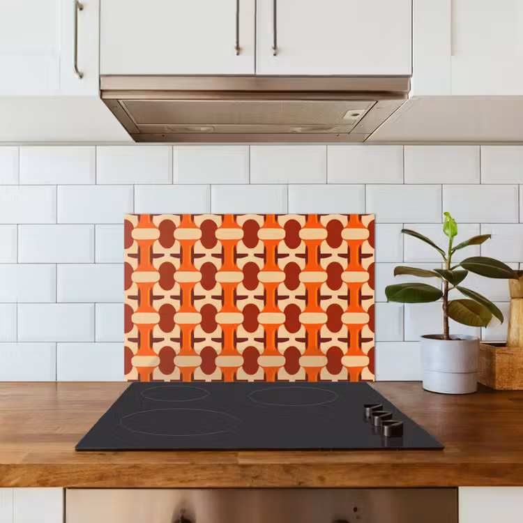 Geometrisch - Retro - Oranje keuken achterwand spatscherm klein 900 -sfeer2
