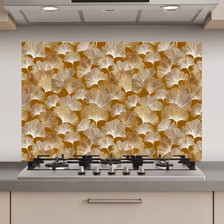 Ginkgo - Bladeren - Goud keuken achterwand spatscherm klein 900 -3d_website
