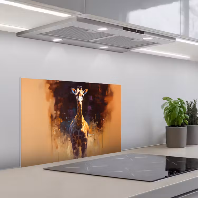 Giraf - Bruin - Abstract - Geschilderd keuken achterwand spatscherm klein -3d_schuin