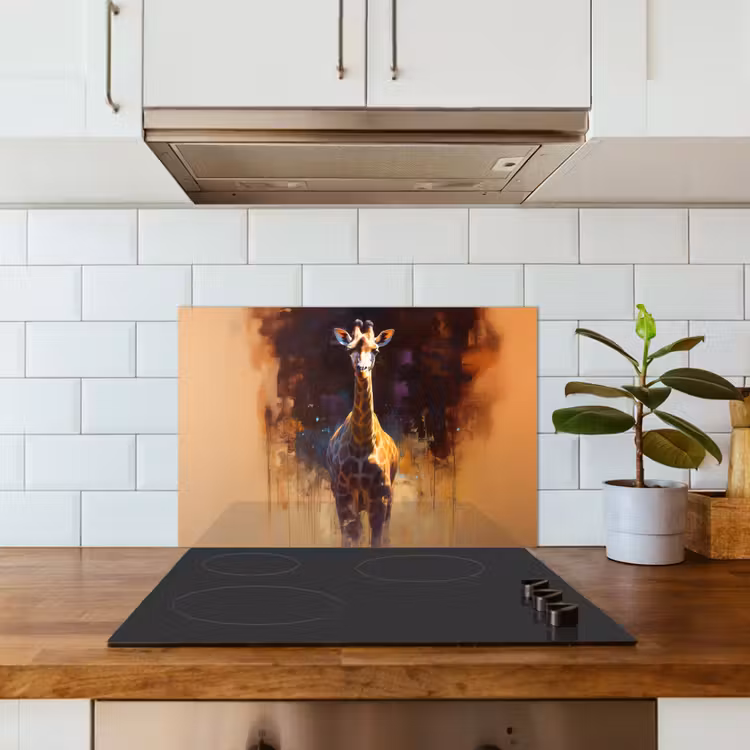 Giraf - Bruin - Abstract - Geschilderd keuken achterwand spatscherm klein -sfeer2