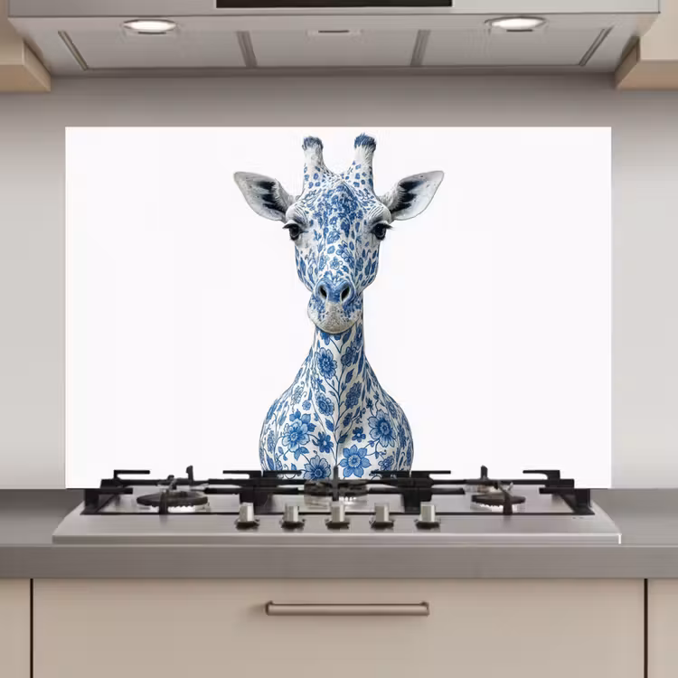 Giraffe - Delfts blauw - Dieren - Minimalistisch keuken achterwand spatscherm klein -3d_website