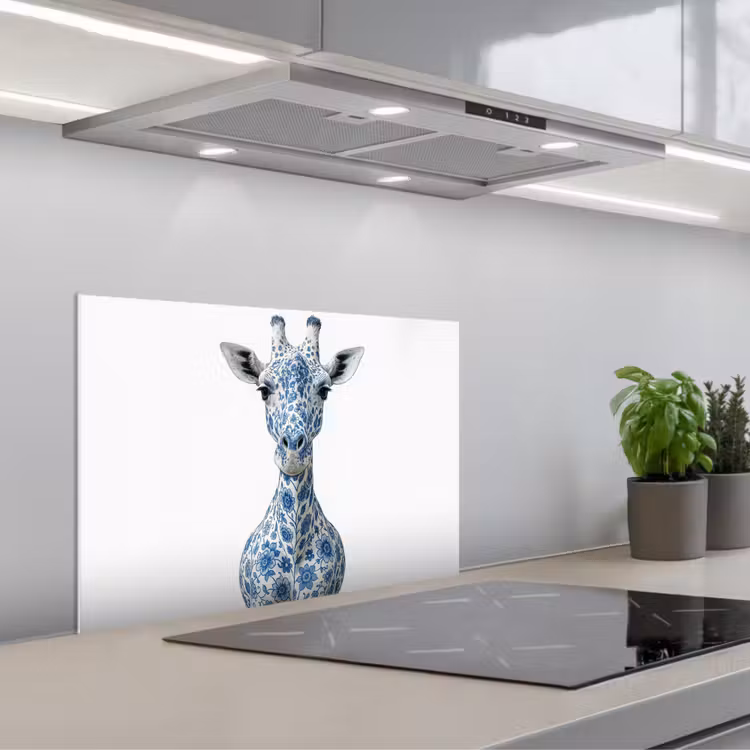 Giraffe - Delfts blauw - Dieren - Minimalistisch keuken achterwand spatscherm klein -3d_schuin
