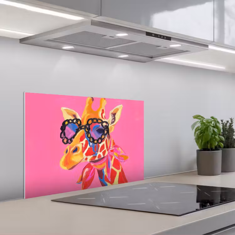 Giraf - Roze - Bril - Sjaal keuken achterwand spatscherm klein -3d_schuin