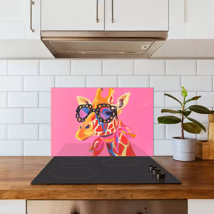 Giraf - Roze - Bril - Sjaal keuken achterwand spatscherm klein -sfeer2