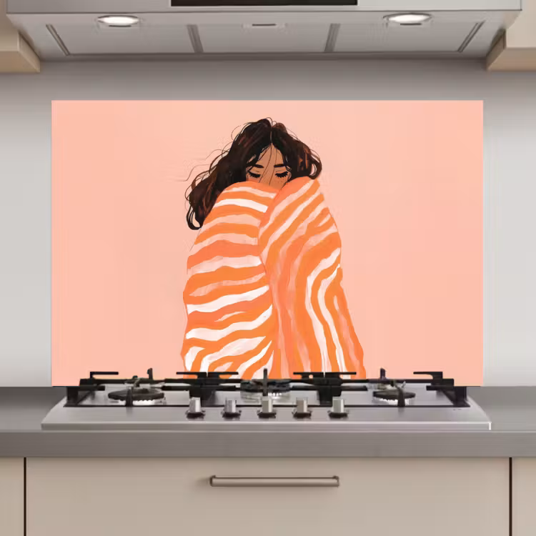 Meisje - Deken - Gestreept - Oranje keuken achterwand spatscherm klein -3d_website