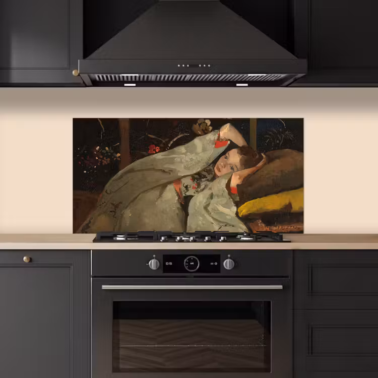 Meisje in witte kimono - Schilderij van George Hendrik Breitner keuken achterwand spatscherm middel -sfeer1