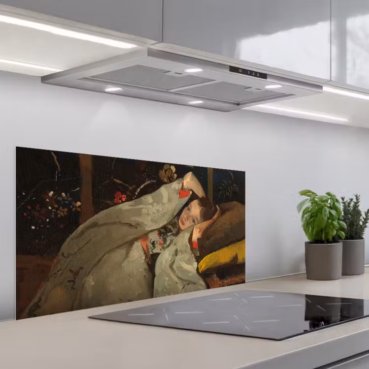 Meisje in witte kimono - Schilderij van George Hendrik Breitner keuken achterwand spatscherm middel -3d_schuin