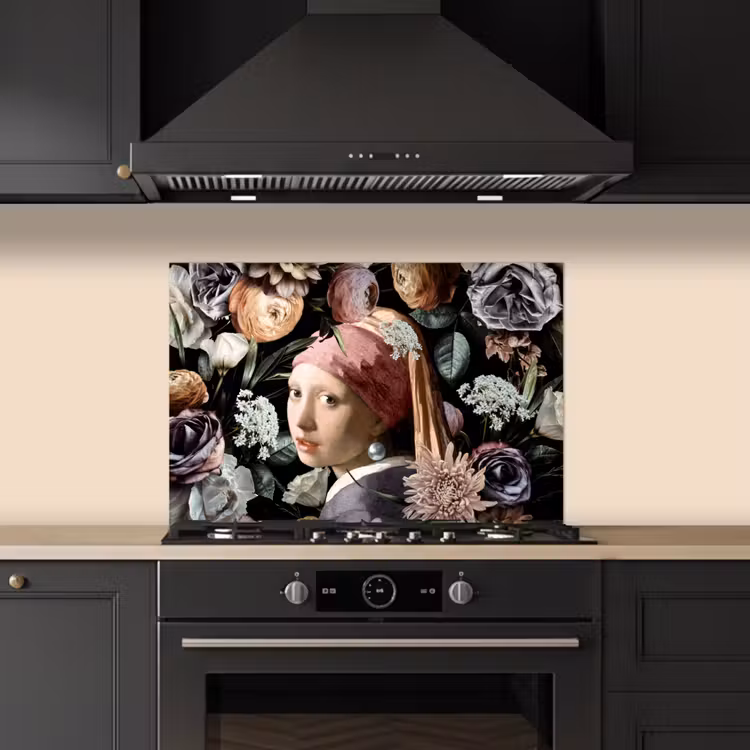 Meisje met de parel - Bloemen - Vermeer - Pastel - Kunstwerk - Schilderij - Oude meesters keuken achterwand spatscherm klein -sfeer1