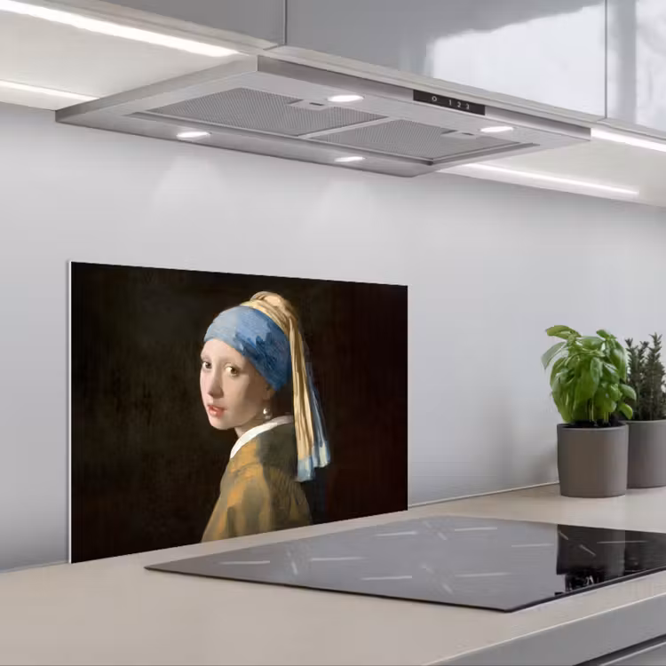 Meisje met de parel - Schilderij - Oude meesters - Vermeer keuken achterwand spatscherm klein -3d_schuin