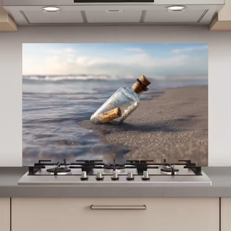 Glazenfles - Post - Zee - Zand keuken achterwand spatscherm klein -3d_website