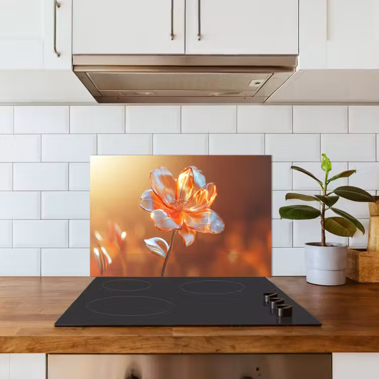 Glazen - Bloem - Zonlicht keuken achterwand spatscherm klein -sfeer2