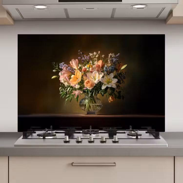 Glazen - Bloemen - Boeket - Kleuren keuken achterwand spatscherm klein -3d_website