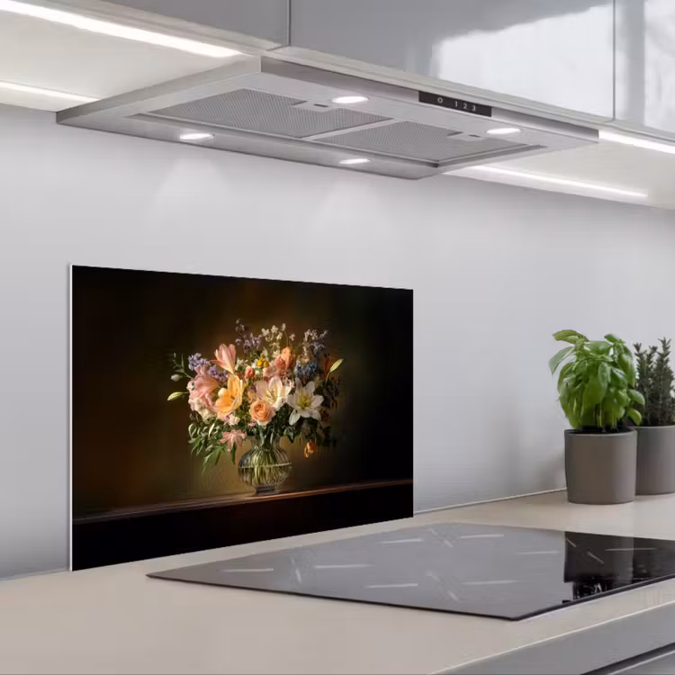 Glazen - Bloemen - Boeket - Kleuren keuken achterwand spatscherm klein -3d_schuin