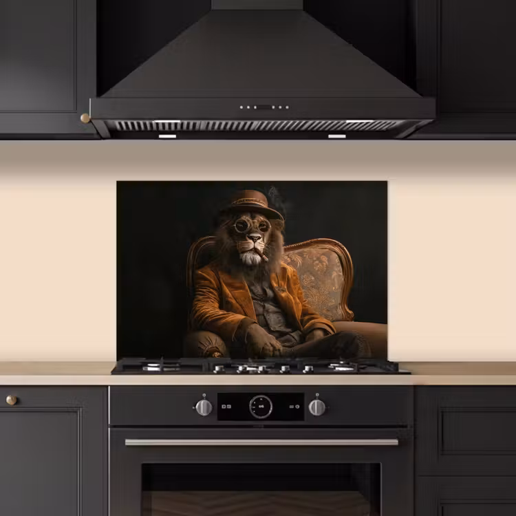 Bril - Leeuw - Bank - Hoed keuken achterwand spatscherm klein -sfeer1