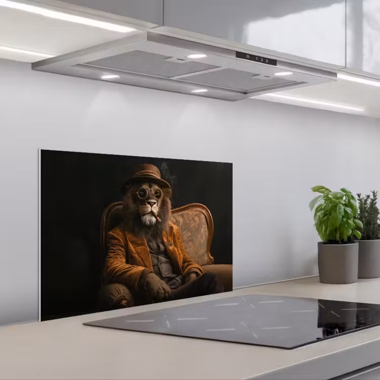 Bril - Leeuw - Bank - Hoed keuken achterwand spatscherm klein -3d_schuin