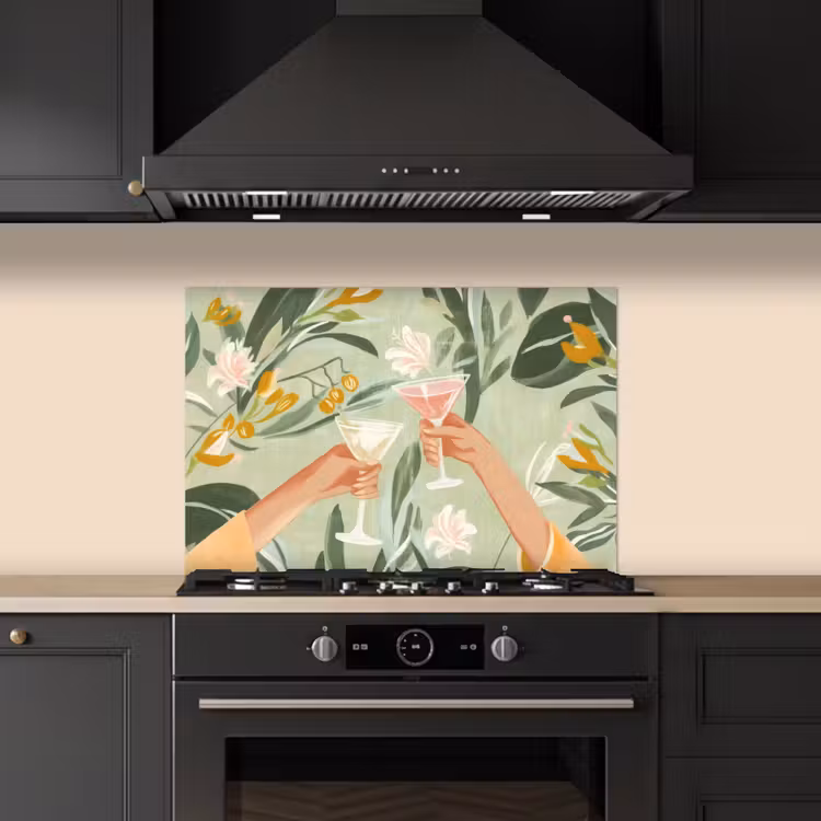 Glazen - Proosten - Bladeren - Groen keuken achterwand spatscherm klein -sfeer1