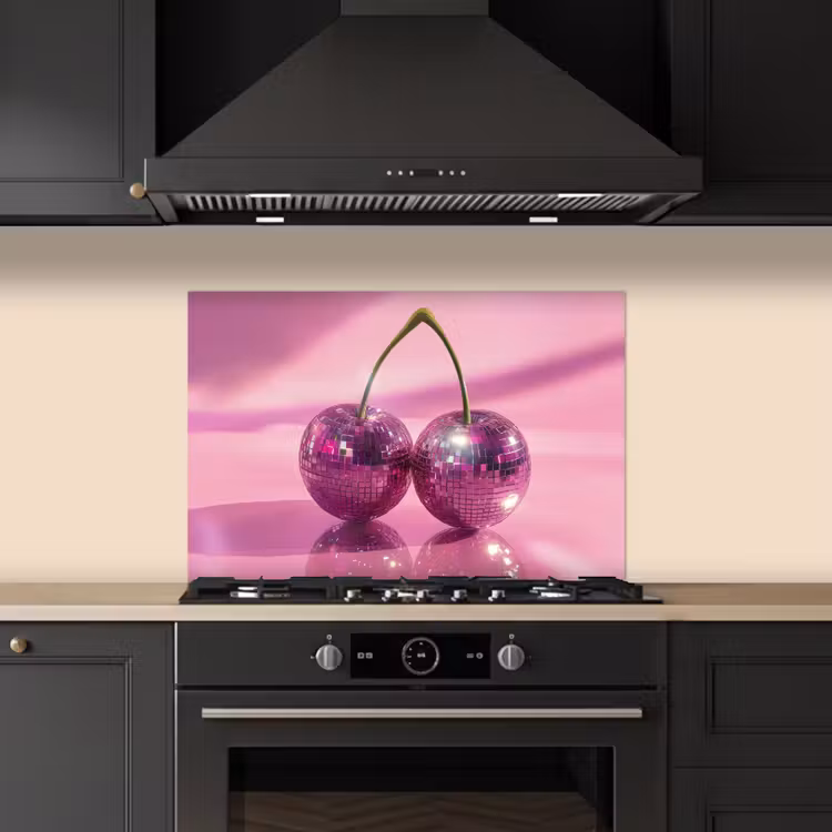Glitter - Discobol - Roze - Kersen keuken achterwand spatscherm klein -sfeer1