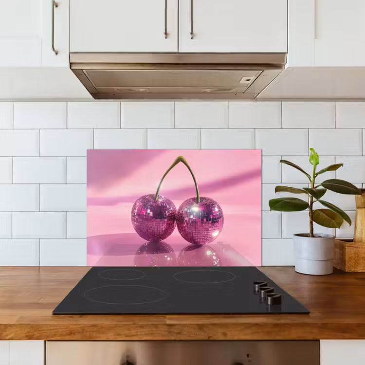 Glitter - Discobol - Roze - Kersen keuken achterwand spatscherm klein -sfeer2