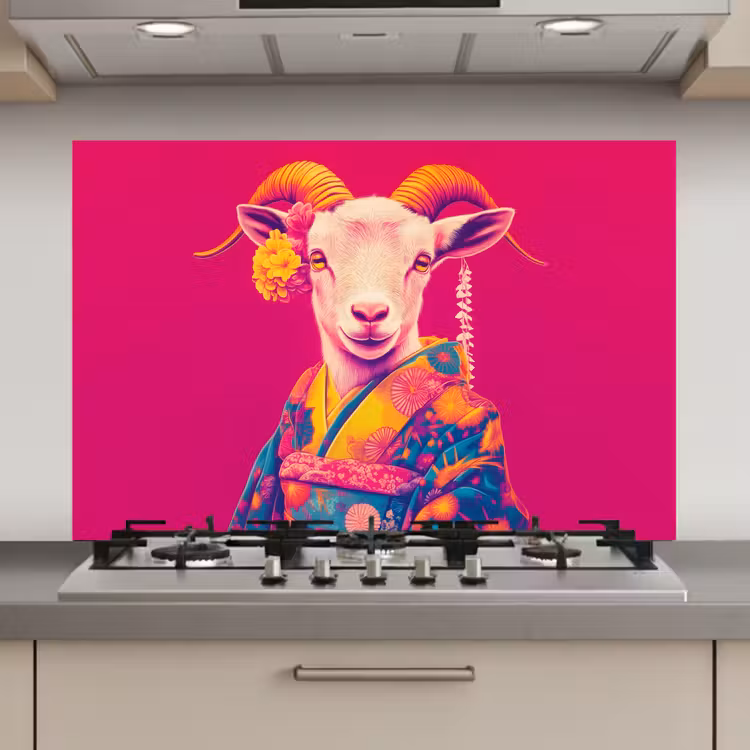 Geit - Hoorns - Kimono - Kleurrijk keuken achterwand spatscherm klein -3d_website
