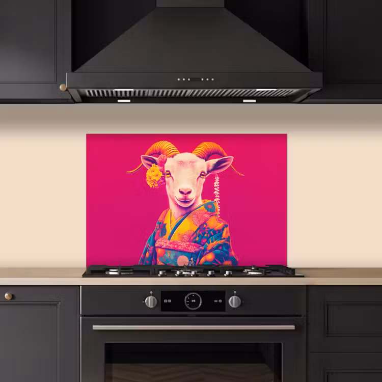 Geit - Hoorns - Kimono - Kleurrijk keuken achterwand spatscherm klein -sfeer1