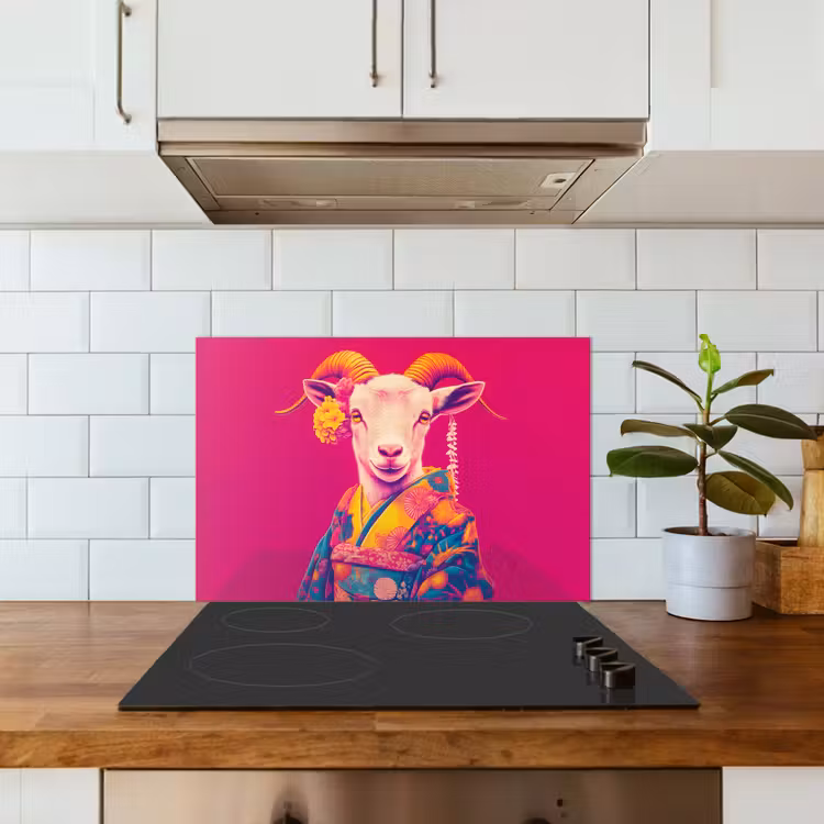 Geit - Hoorns - Kimono - Kleurrijk keuken achterwand spatscherm klein -sfeer2
