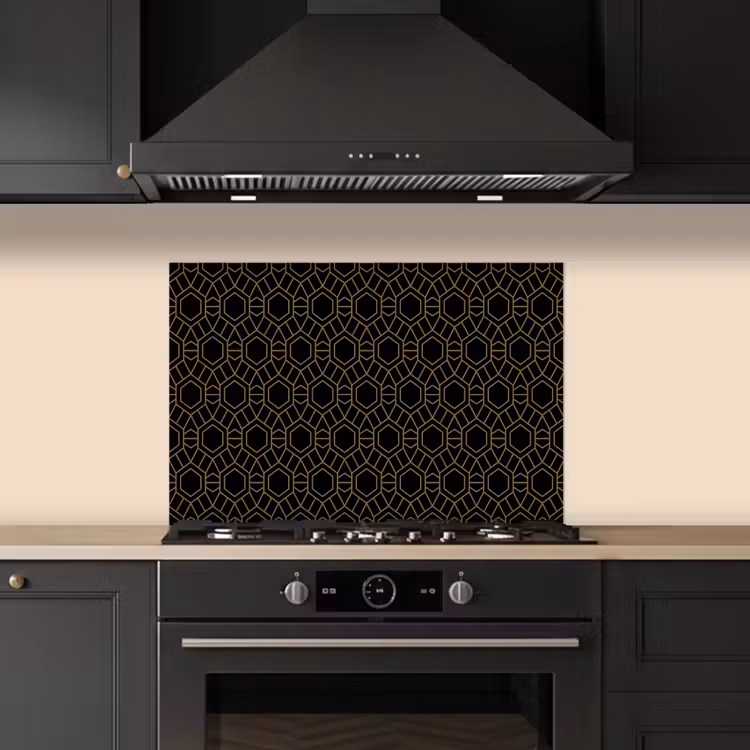 Goud - Zwart - Rozetstructuur keuken achterwand spatscherm klein 900 -sfeer1