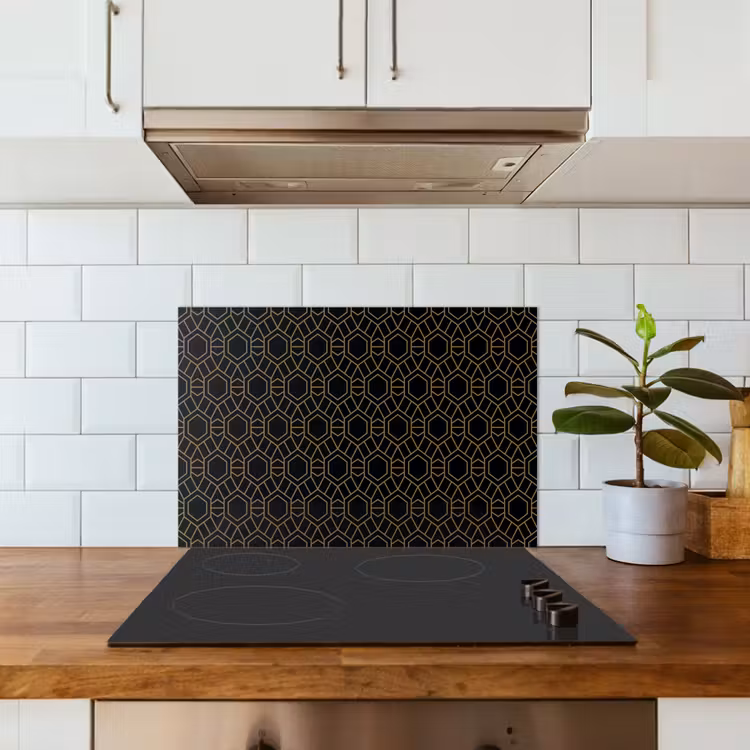 Goud - Zwart - Rozetstructuur keuken achterwand spatscherm klein 900 -sfeer2