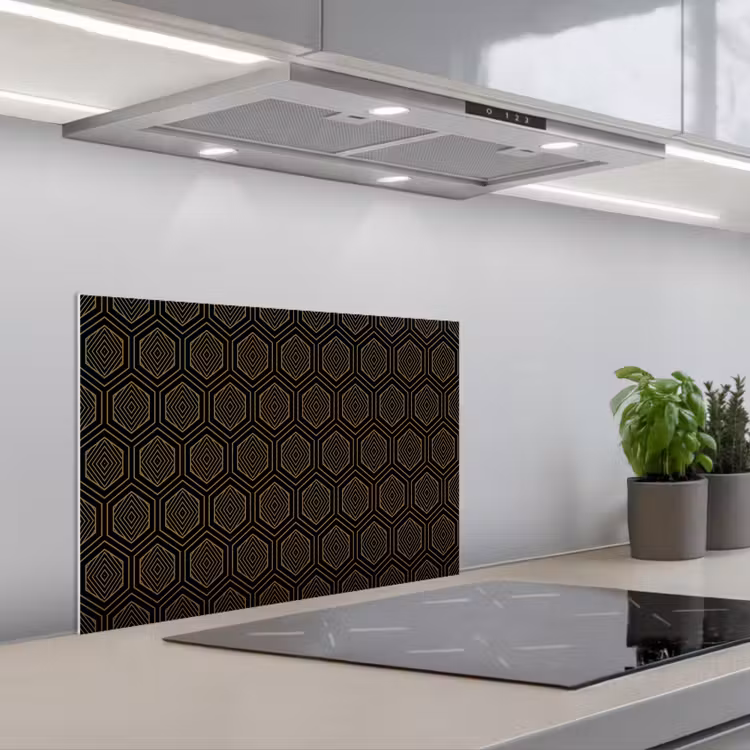 Goud - Zwart - Tunnel keuken achterwand spatscherm klein 900 -3d_schuin