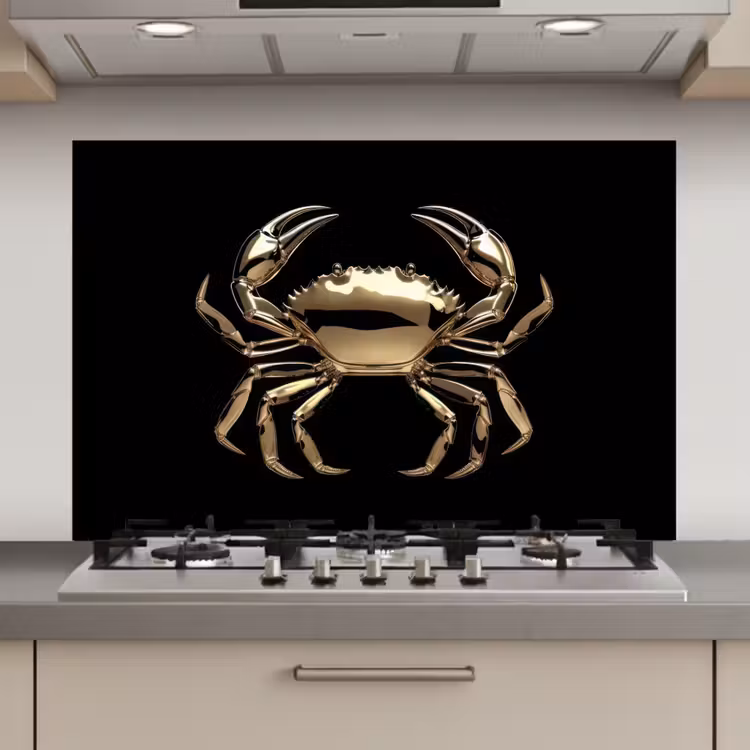 Goud - Krab - Dieren - Zwart keuken achterwand spatscherm klein -3d_website