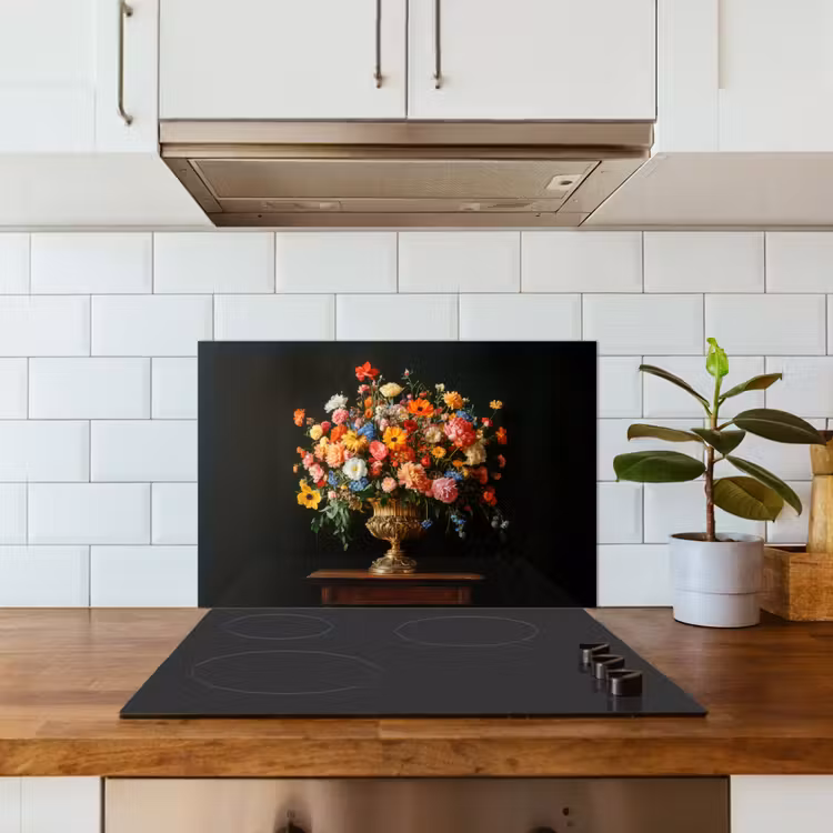 Goud - Bloemen - Kleuren - Vaas keuken achterwand spatscherm klein -sfeer2