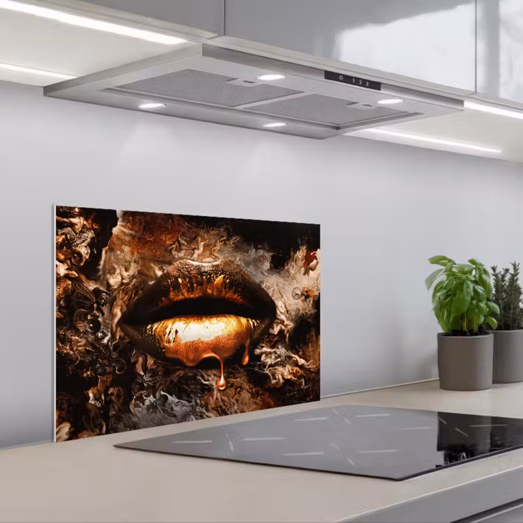 Goud - Lippen - Kunst keuken achterwand spatscherm klein -3d_schuin