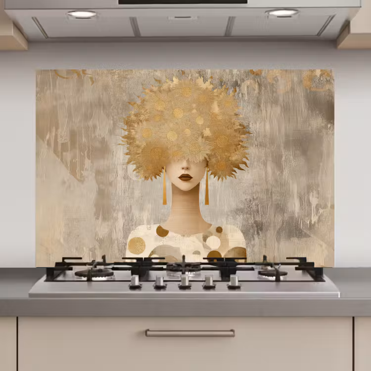 Goud - Portret - Vrouw keuken achterwand spatscherm klein -3d_website
