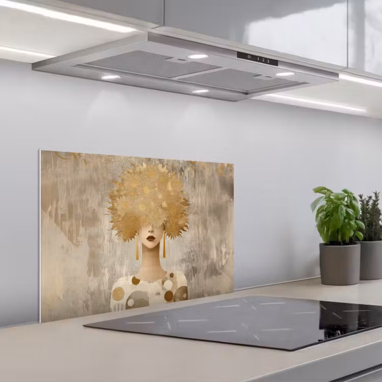 Goud - Portret - Vrouw keuken achterwand spatscherm klein -3d_schuin