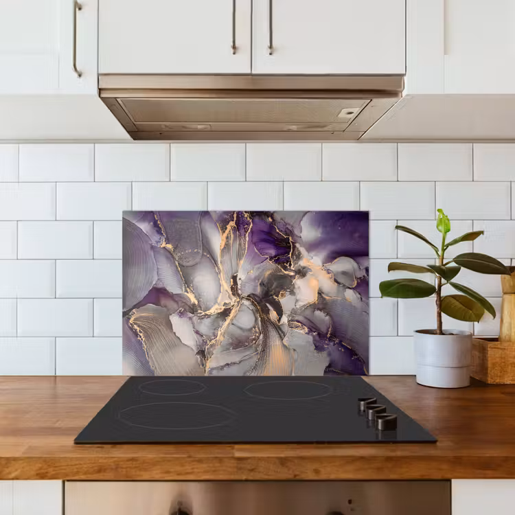 Goud - Paars - Marmer keuken achterwand spatscherm klein -sfeer2