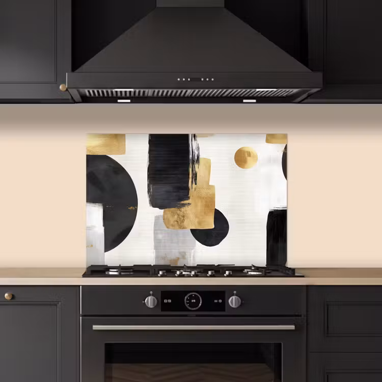Goud - Rechthoeken - Cirkels - Abstract keuken achterwand spatscherm klein -sfeer1