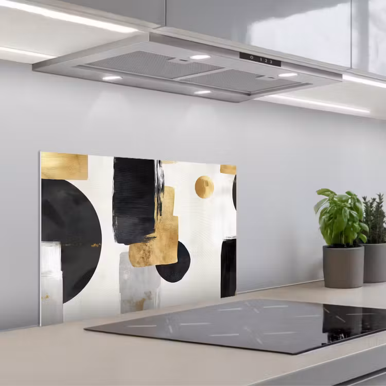Goud - Rechthoeken - Cirkels - Abstract keuken achterwand spatscherm klein -3d_schuin