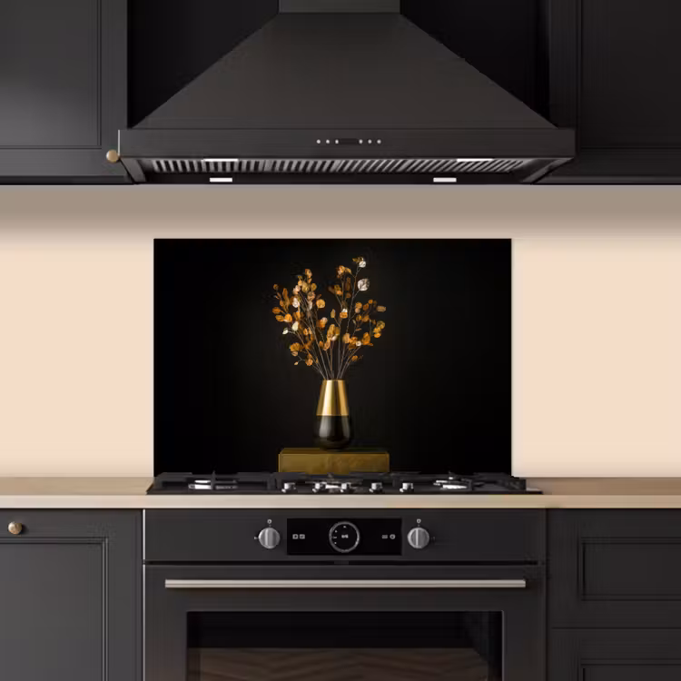 Goudbruine - Bladeren - Vaas - Herfstachtig keuken achterwand spatscherm klein -sfeer1