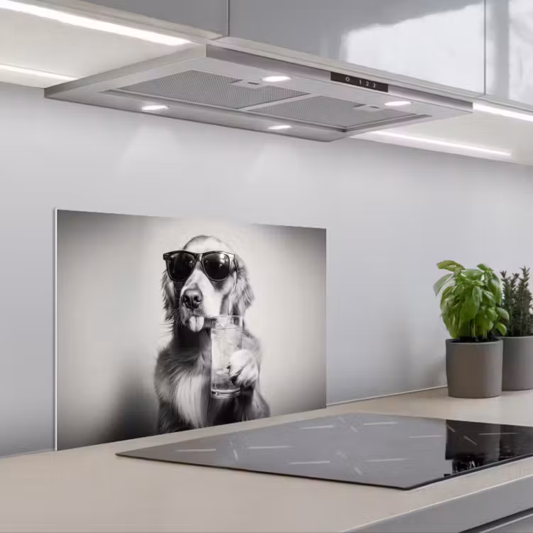 Golden retriever - Hond - Zonnebril - Gkas keuken achterwand spatscherm klein -3d_schuin