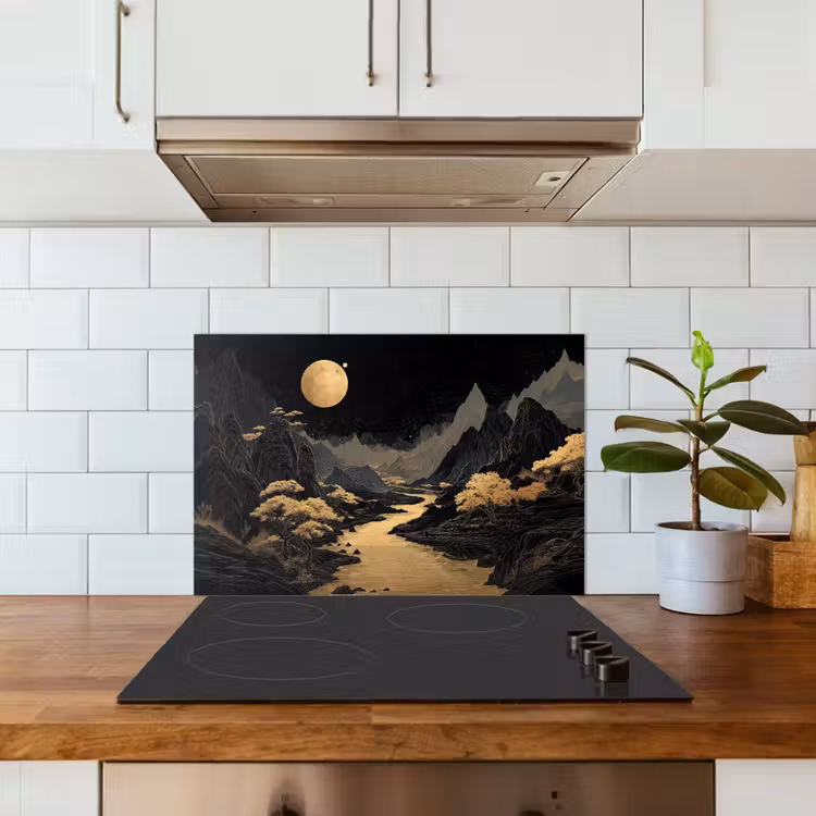 Gouden rivier - Bergen - Maan - Sterrenhemel keuken achterwand spatscherm klein -sfeer2