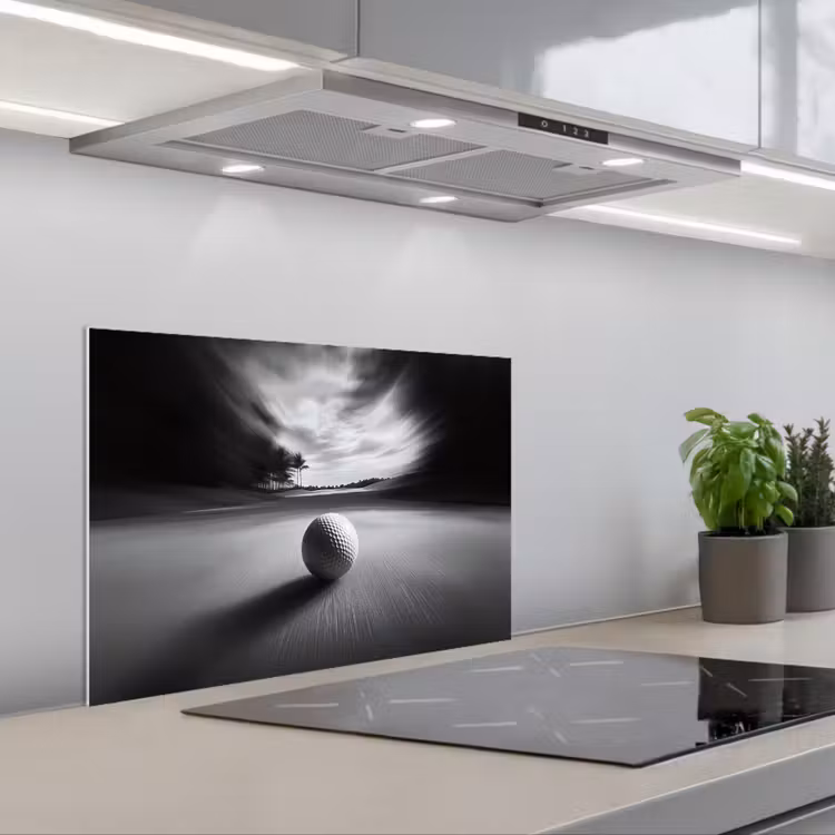Golfbal - Wazig - Zwart keuken achterwand spatscherm klein -3d_schuin