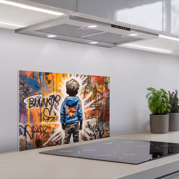 Graffiti - Jongen - Kleuren - Kunst - Street Art keuken achterwand spatscherm klein -3d_schuin