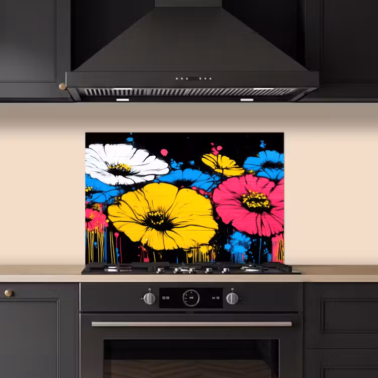 Graffiti - Bloemen - Kleur keuken achterwand spatscherm klein -sfeer1