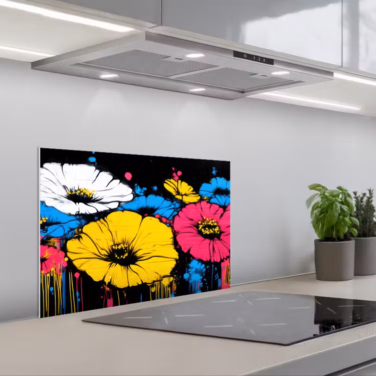 Graffiti - Bloemen - Kleur keuken achterwand spatscherm klein -3d_schuin