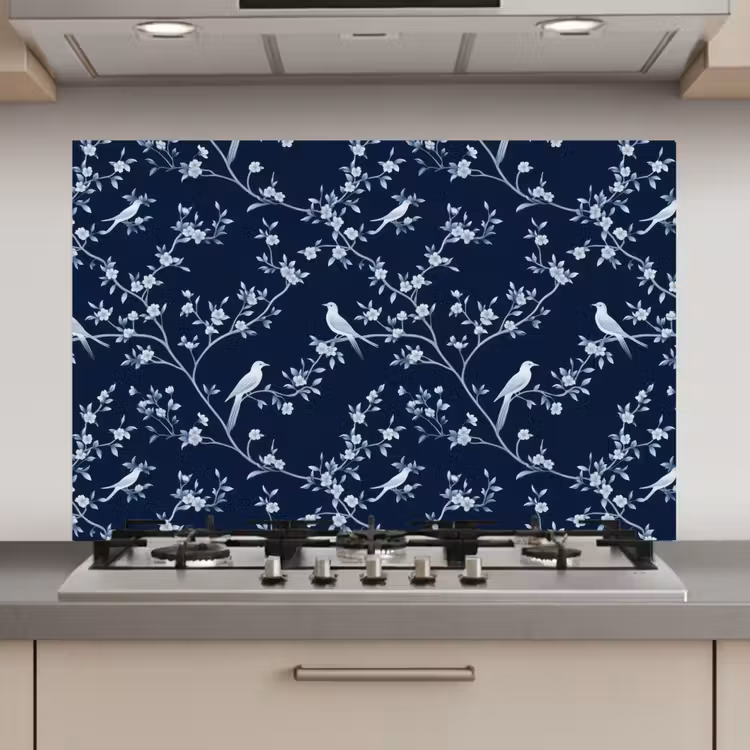 Grafisch - Bloesemtak - Blauw keuken achterwand spatscherm klein 900 -3d_website