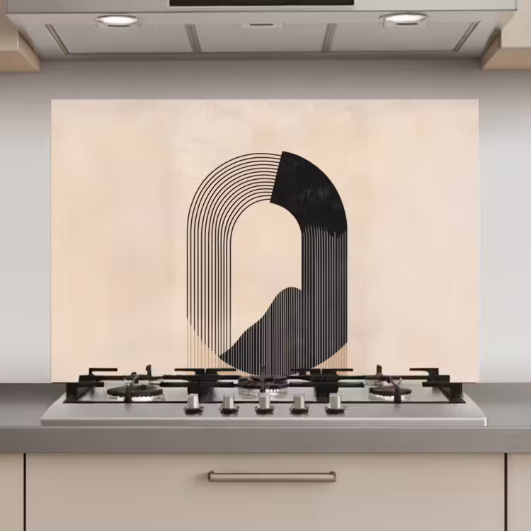Grafisch gebogen motief - Beige keuken achterwand spatscherm klein -3d_website