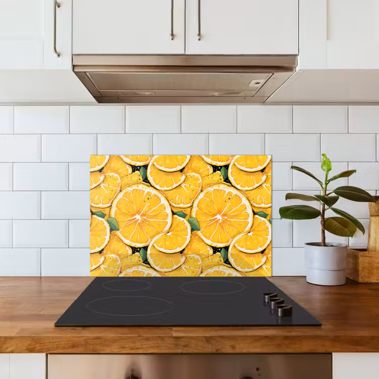 Grafisch - Citroenschijven - Blaadjes keuken achterwand spatscherm klein 900 -sfeer2