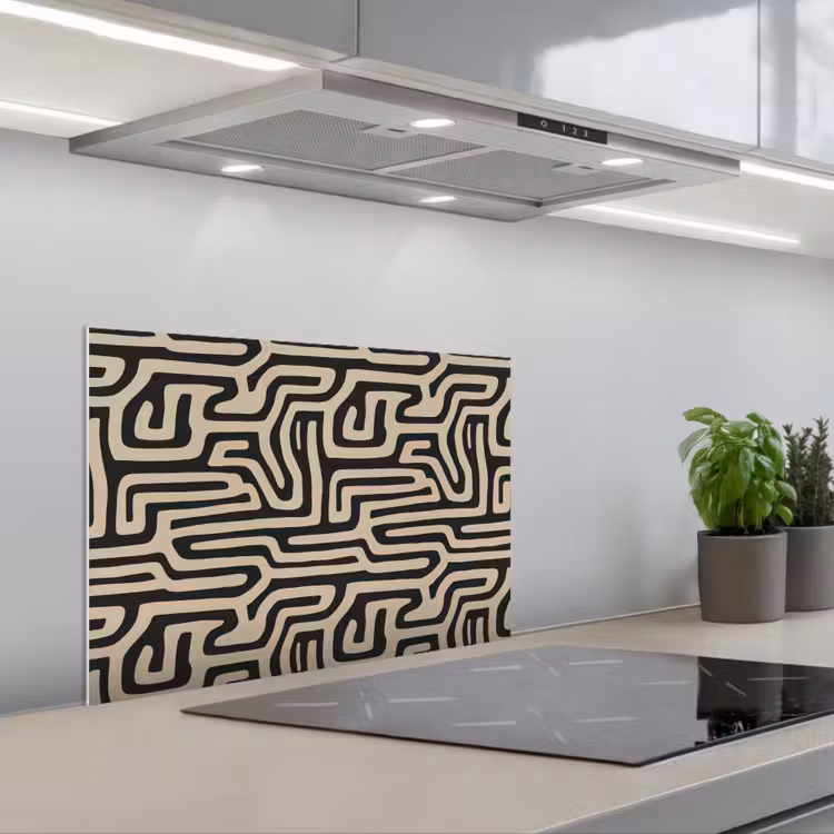 Grafisch - Lijnen - Zwart keuken achterwand spatscherm klein 900 -3d_schuin