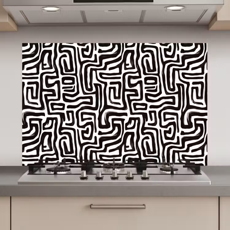 Grafisch - Lijnen - Zwart - Wit keuken achterwand spatscherm klein 900 -3d_website
